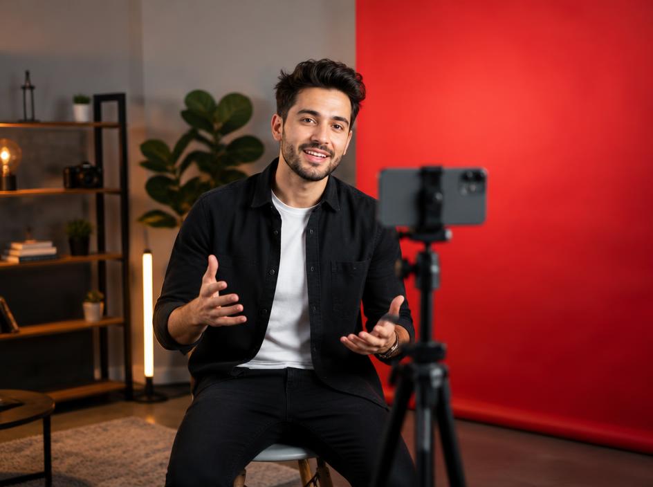 Entrepreneur filming social media content in a studio
