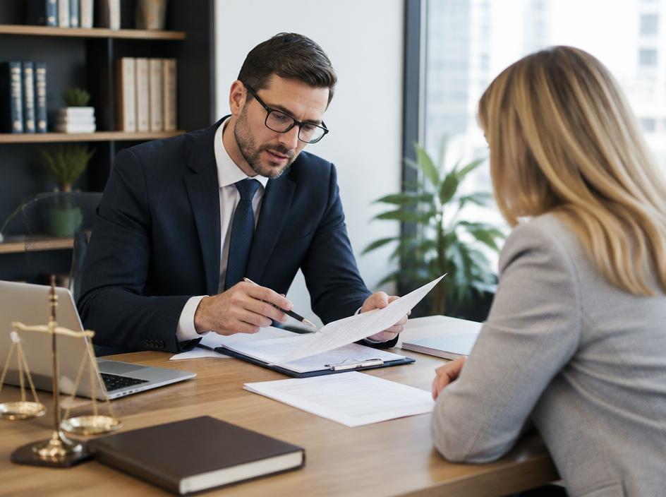 Professional advisor reviewing documents with a client