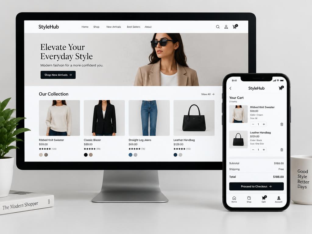 E-commerce store mockup on a monitor and smartphone